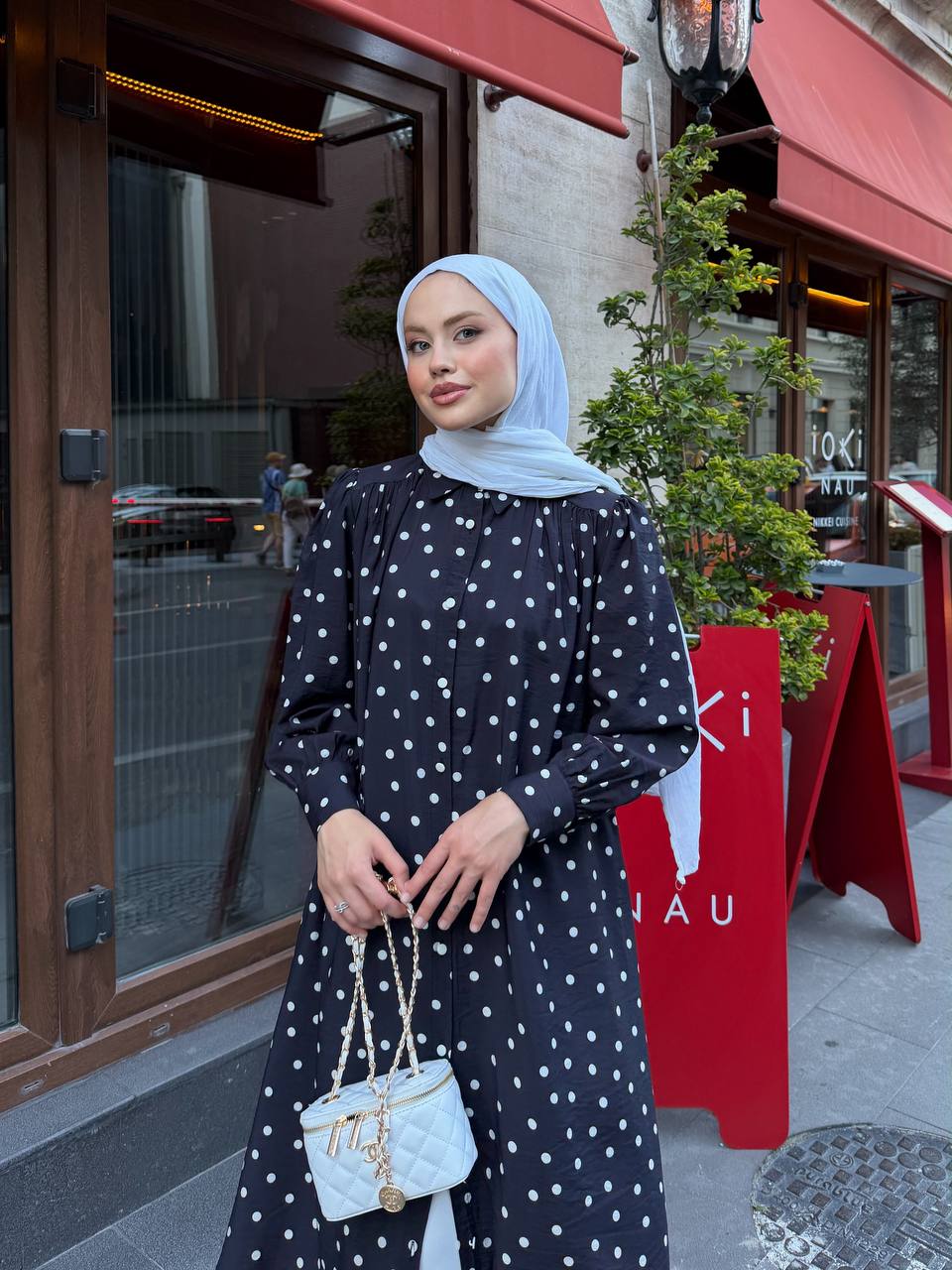 Polka Dot Modal Belted Tunic Dress – Black & White