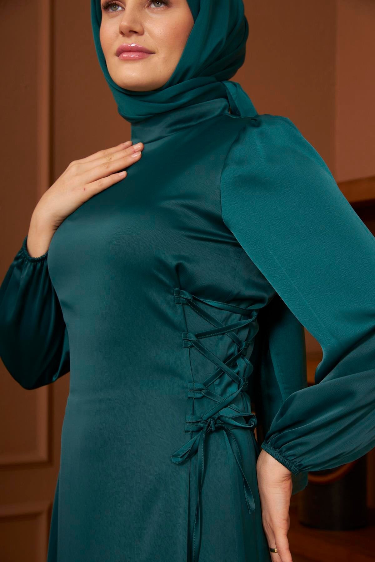 emerald green hijab dress Satin Abaya casual gatherings Color:CHARTREU New Release 6th September 2023 Waterpro Women's Print Palm