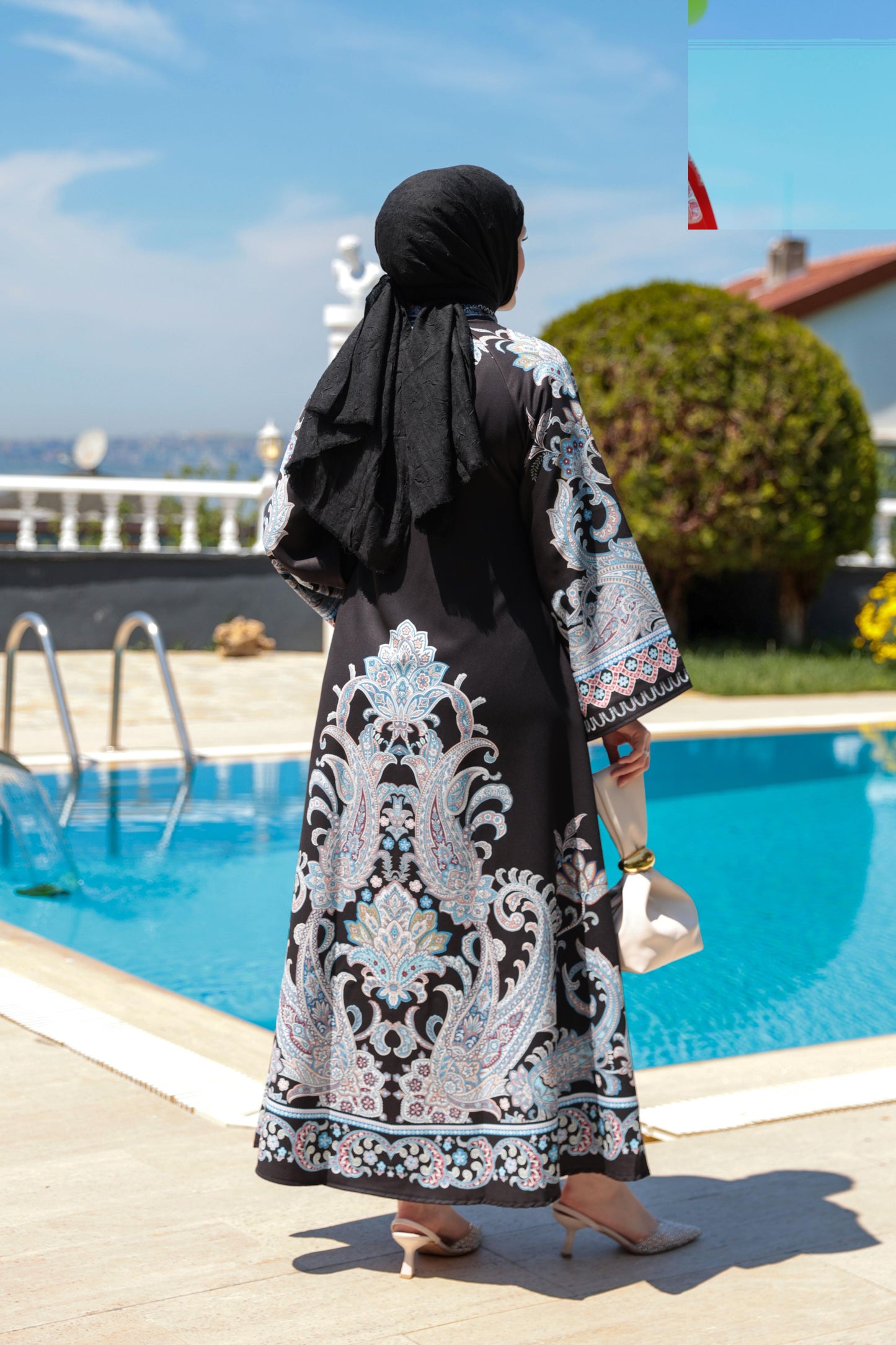 Paisley Print Modest Dress – Black & Blue