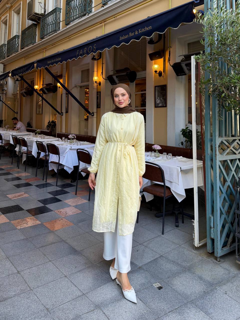 Striped Tulle Modal Belted Tunic Dress – Soft Yellow