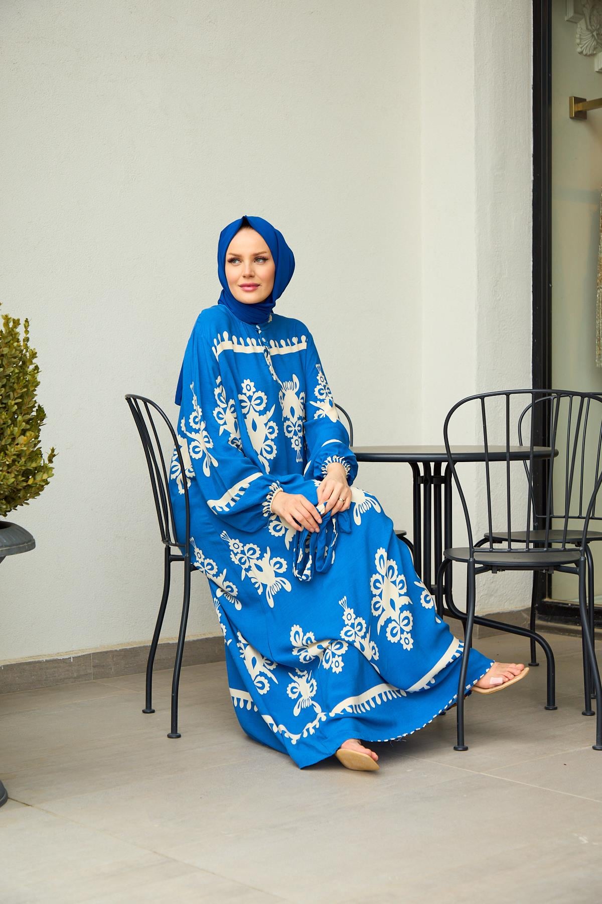 Ayla Heritage Print Modest Maxi Dress – Royal Blue & Ivory