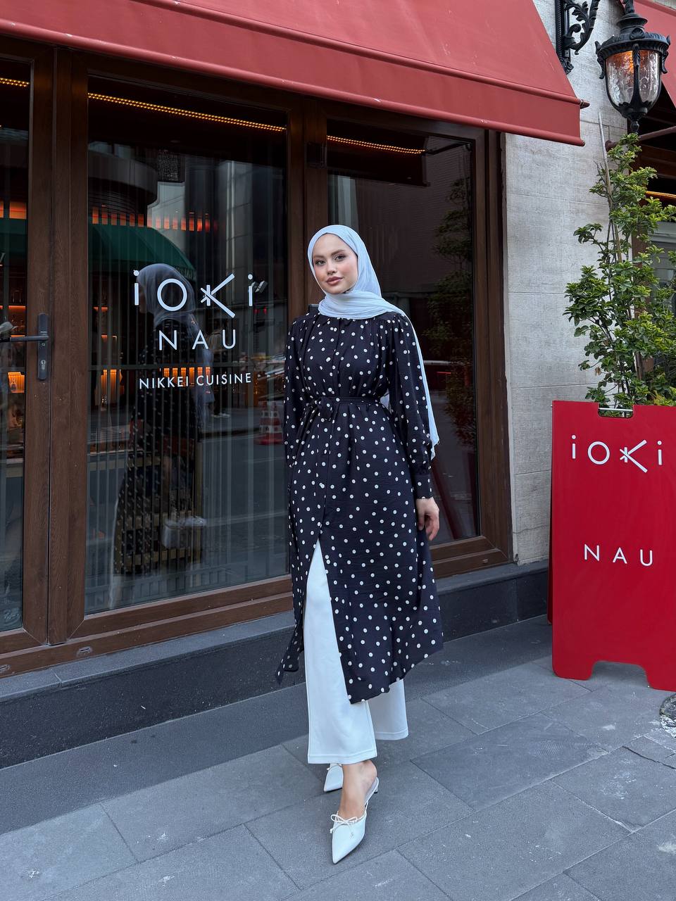 Polka Dot Modal Belted Tunic Dress – Black & White