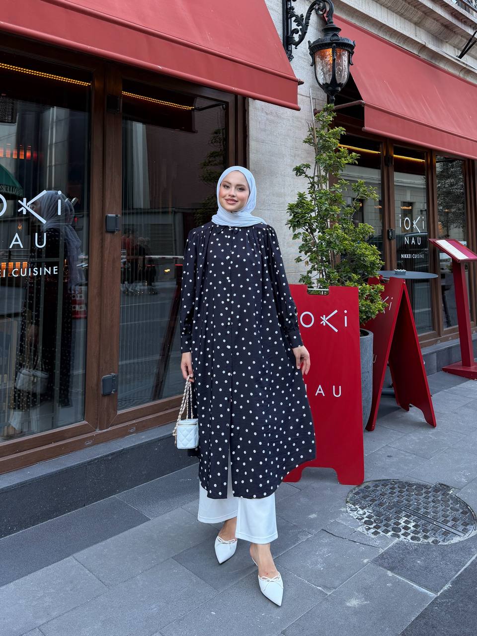 Polka Dot Modal Belted Tunic Dress – Black & White