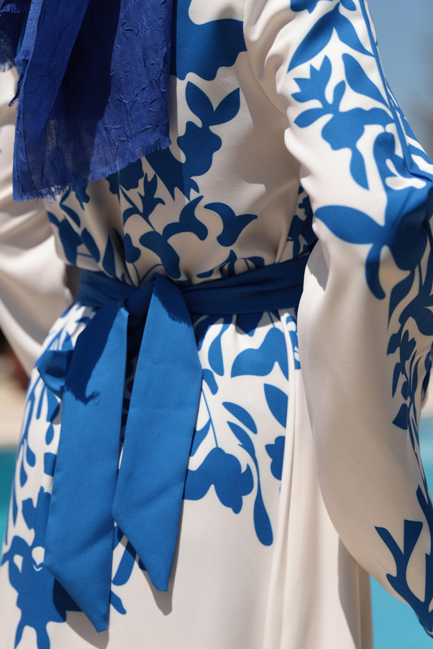 Floral Print Modest Dress – Blue & White