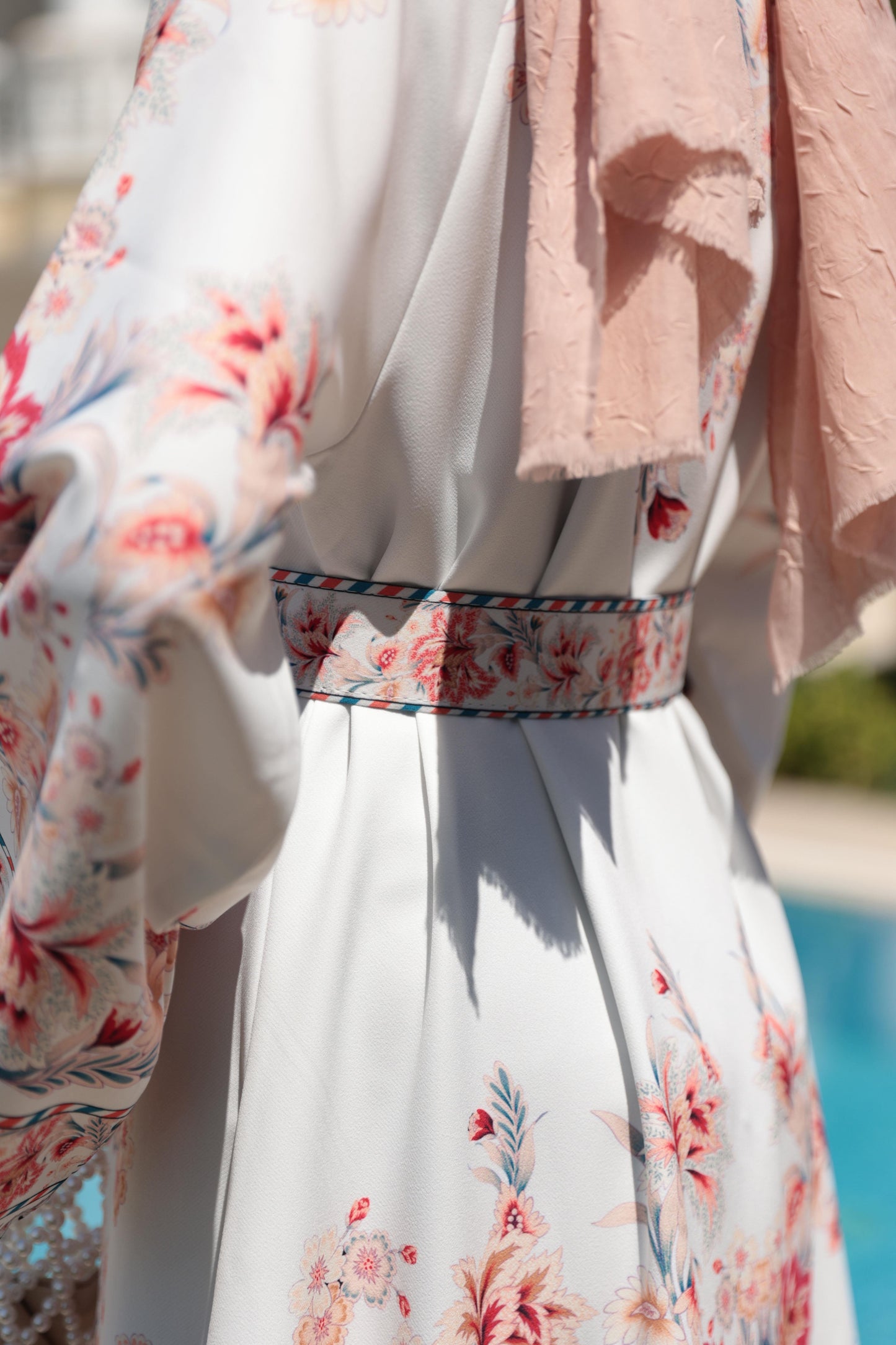 Floral Print Modest Dress – Ecru & Lilac
