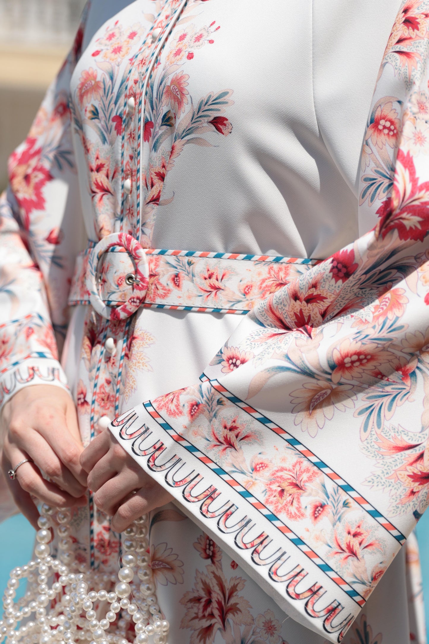Floral Print Modest Dress – Ecru & Lilac