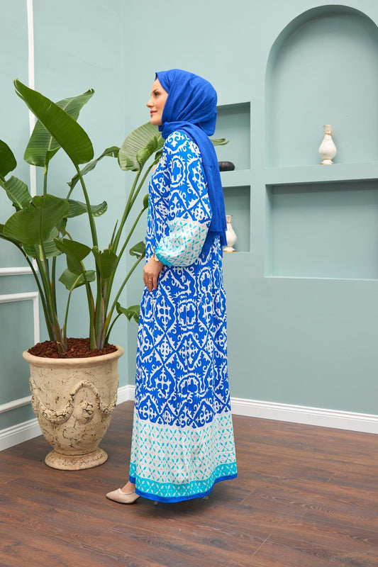Grace Mosaic Modest Maxi Dress – Royal Blue & Sky Blue