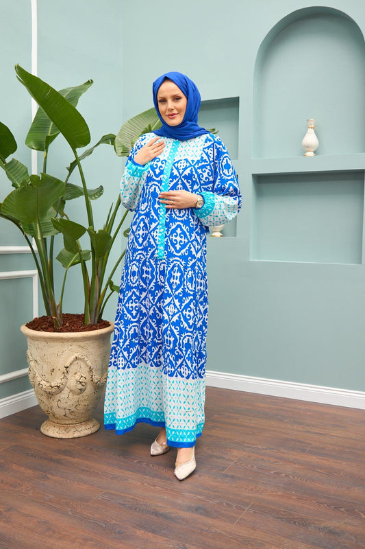Grace Mosaic Modest Maxi Dress – Royal Blue & Sky Blue