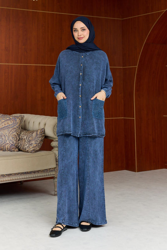 Modest Pocket Detail Denim Set