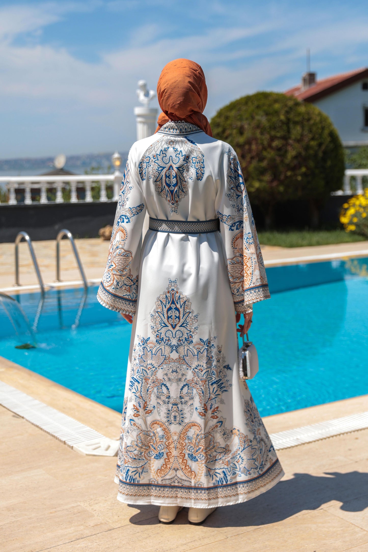 Paisley Print Modest Dress – Ecru