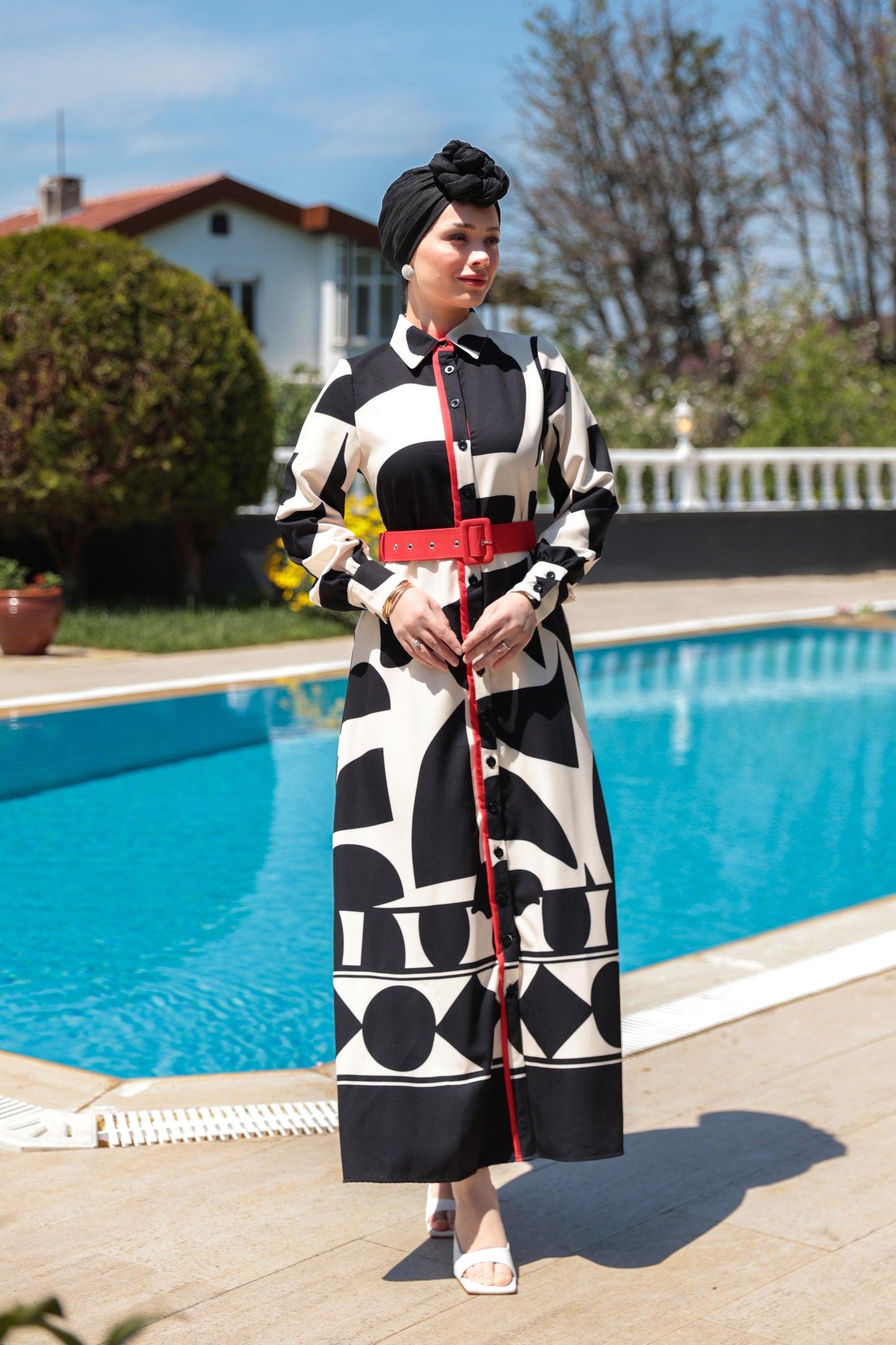 Zebra Print Modest Dress – Black & White