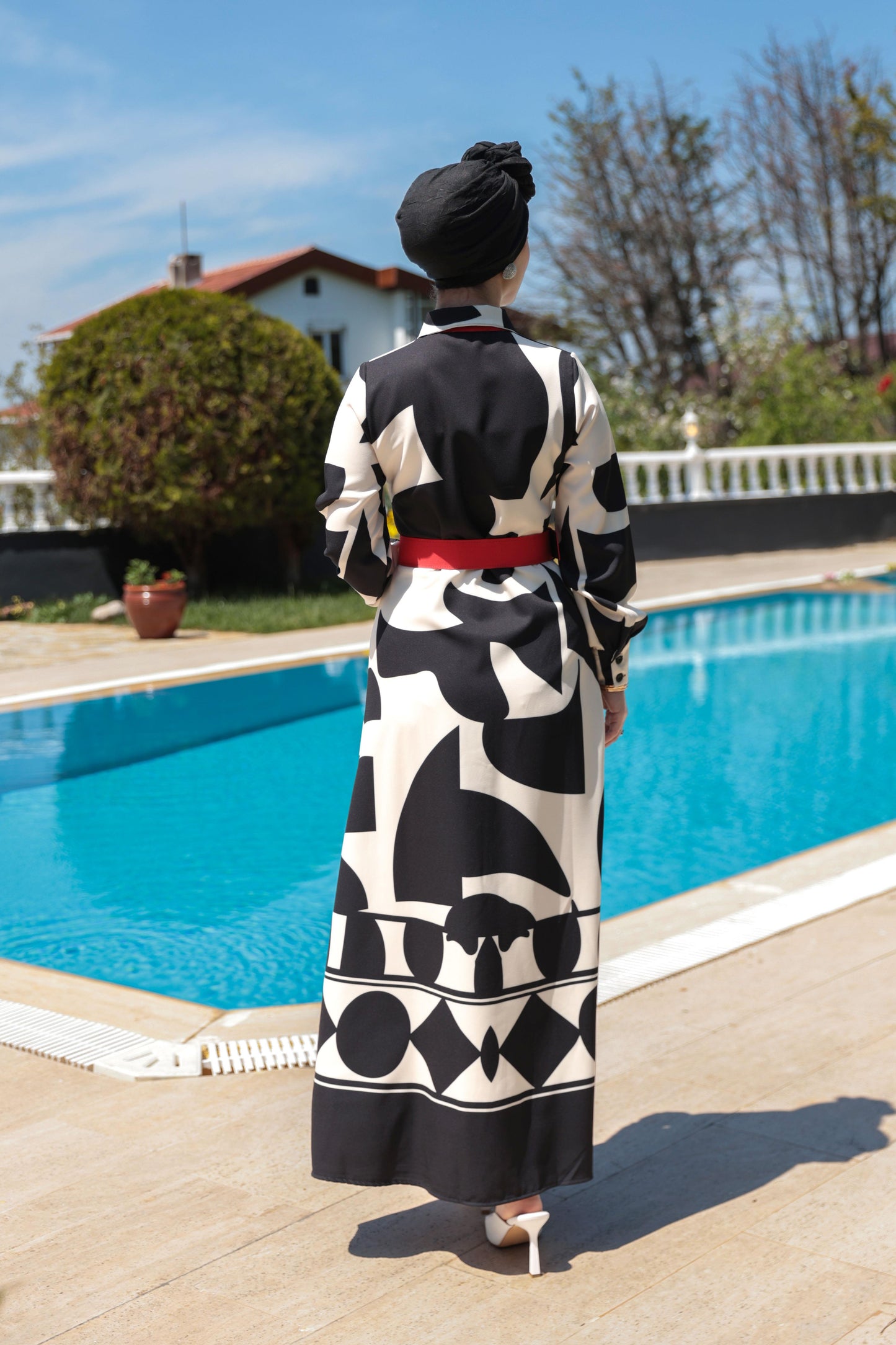 Zebra Print Modest Dress – Black & White