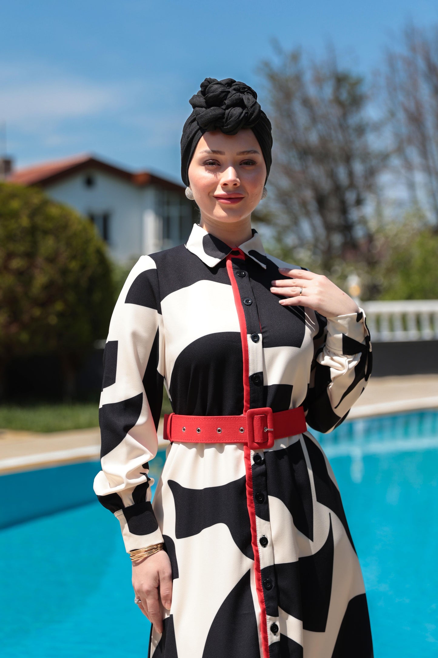 Zebra Print Modest Dress – Black & White