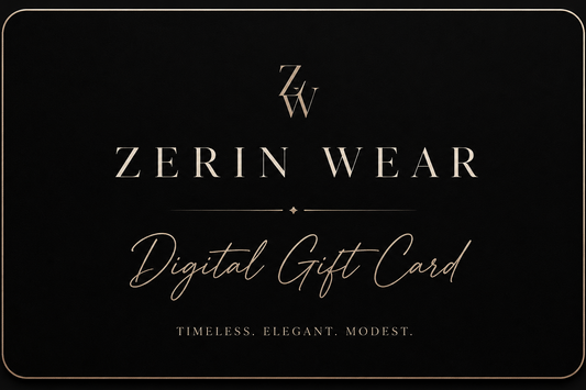 Zerin Wear Digital Gift Card for modest fashion, available in multiple denominations and delivered instantly by email.